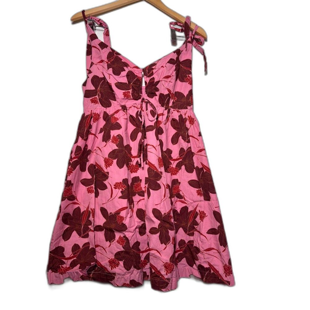 Du Paradis Mini Dress Size Medium Pink Red Floral Babydoll Keyhole Vacation